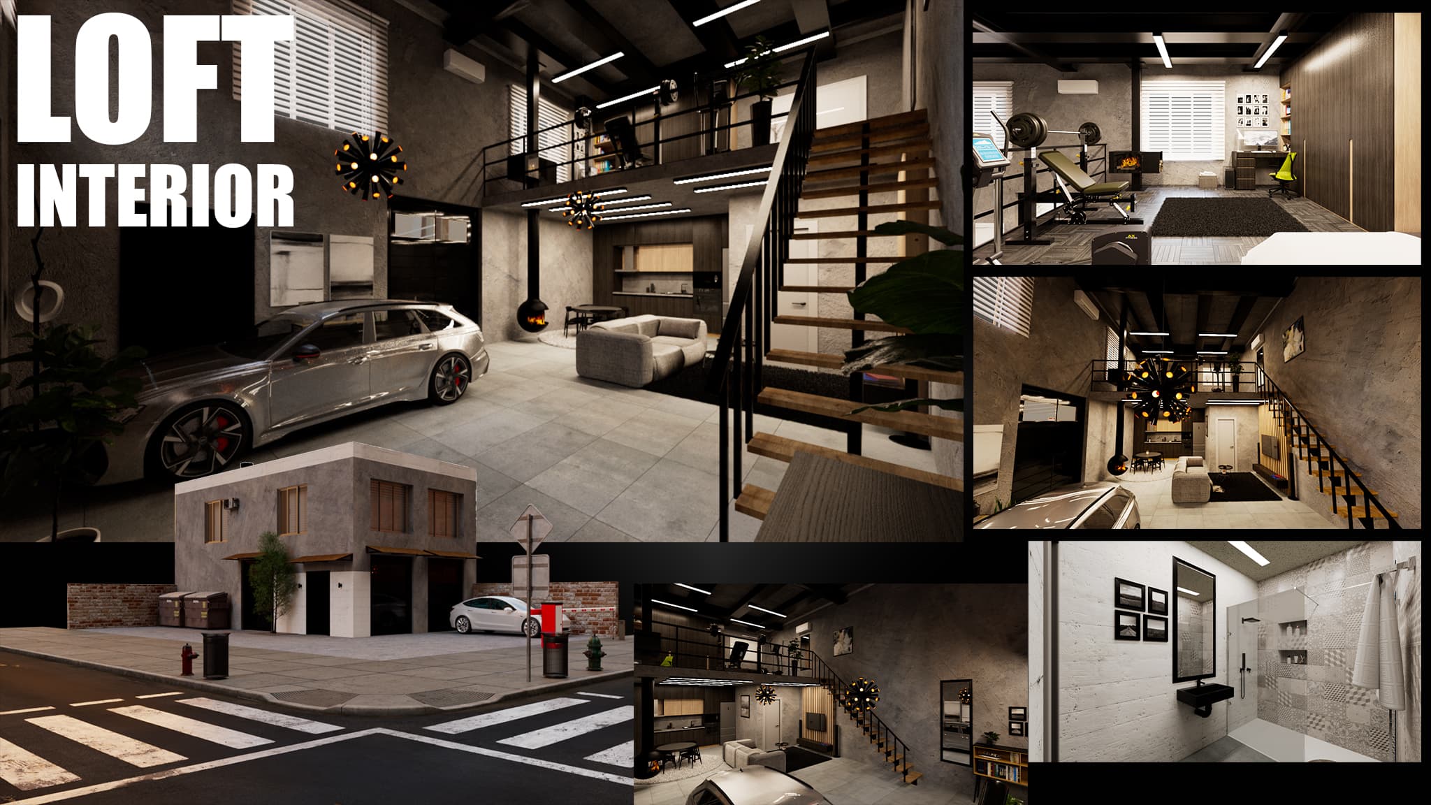 Modern Industrial Building 3D Model Exterior, Loft Interior