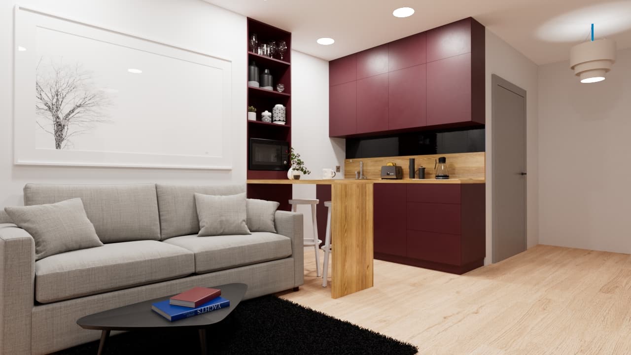 Modern Kitchen and Living Room Interior 3D Model
