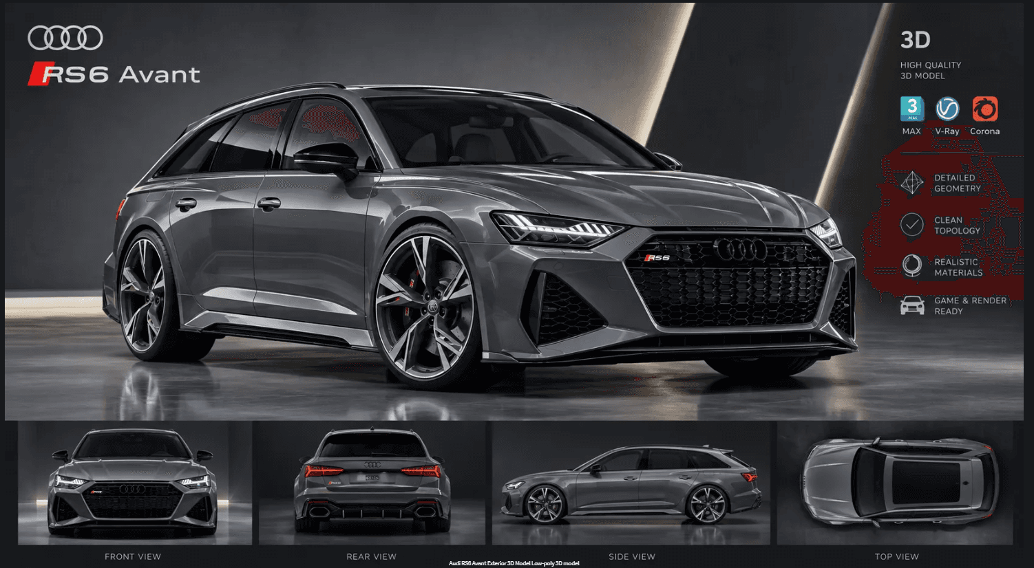 Audi RS6 Avant Exterior 3D Model Low-poly 3D model